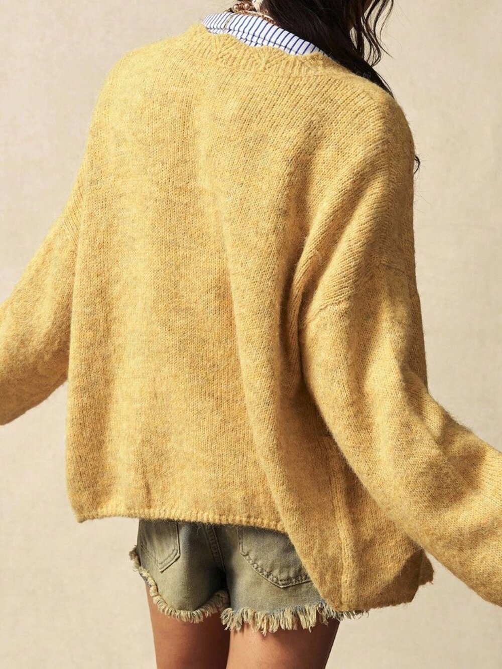 Apricot Boho Women's Oversize Long Sleeve Open Fuzzy Knit Cardigan - Picture 7 of 8